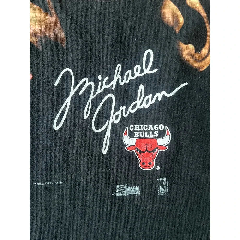 Men’s Vintage 90s Salem Big Face Michael Jordan Grail Anvil Black T-shirt L - Picture 4 of 7